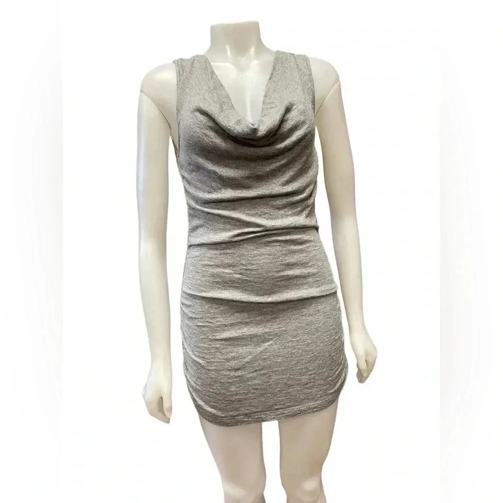 Club Monaco Grey Stretchy Cowl Neck Mini Dress Size Medium
